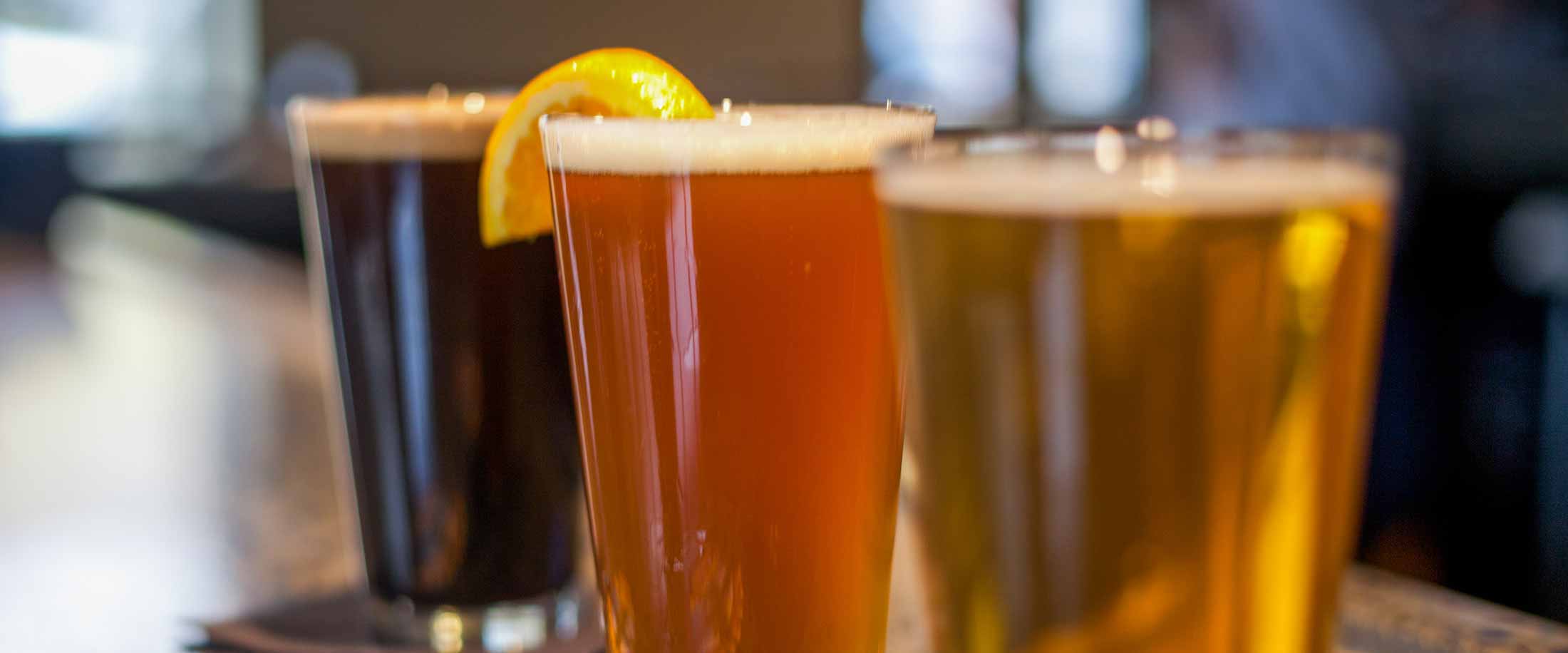 Beers lined up at Tamarack Brewing Company in Downtown Missoula