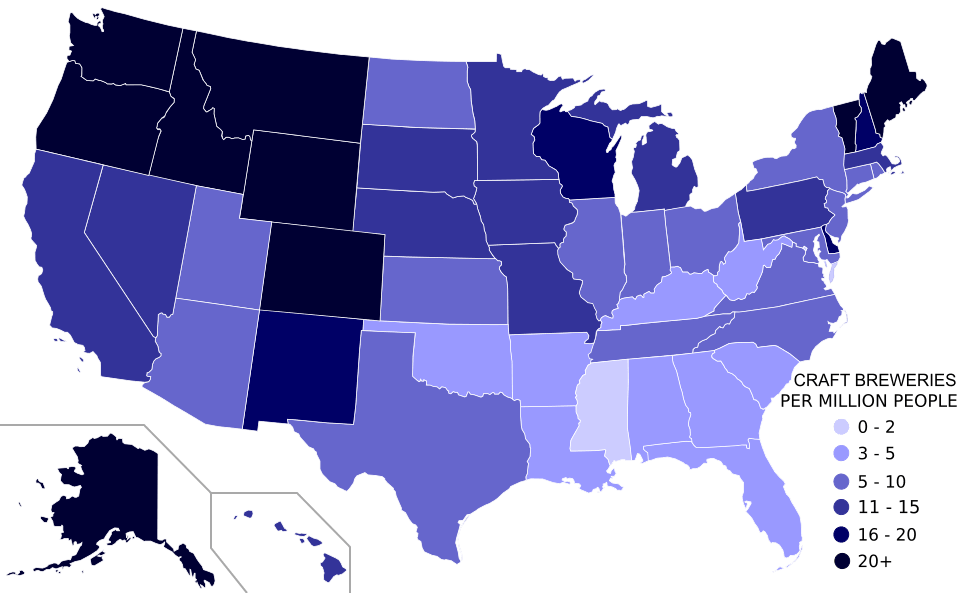 Craft Breweries per Million People, Montana comes in at number 2