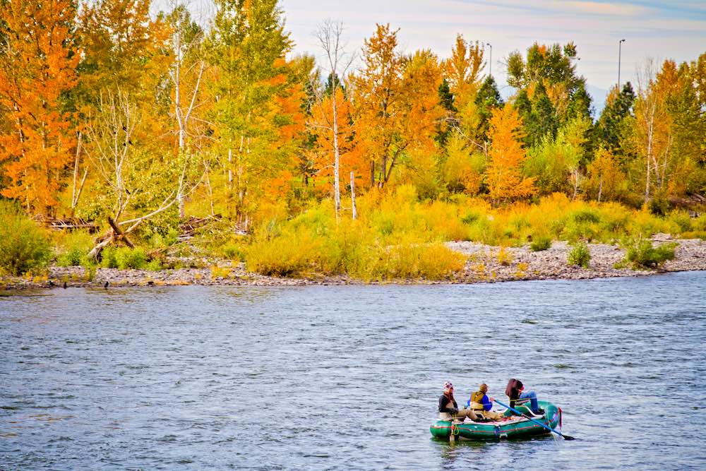 Fall colors on the Clark Fork River in downtown Missoula, Montana